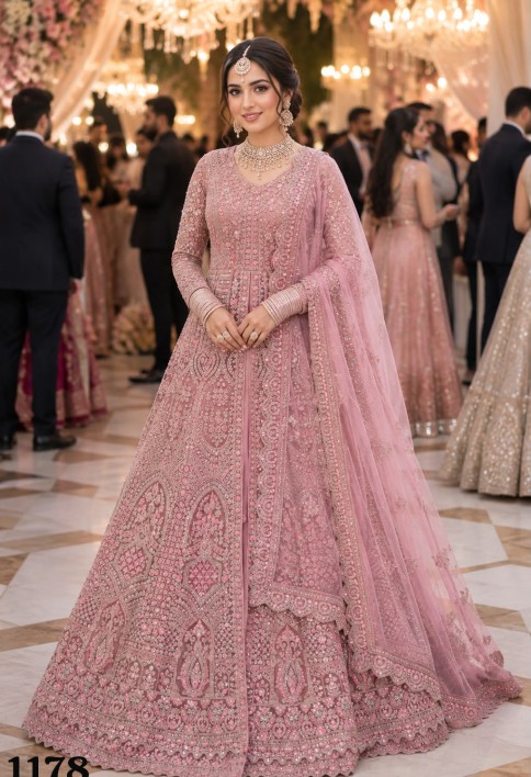 Net Lehenga Choli In Pink Colour